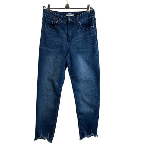 NINE WEST Jeans Women’s‎ sz. 2 Blue Wash High-Rise Straight Ankle Raw Hem - Picture 1 of 6